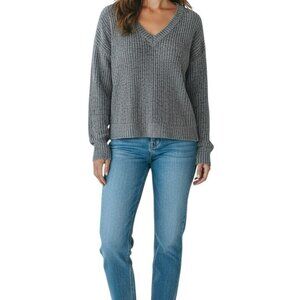 Arizona Jeans Company Sweater Women Sz S Grey  Knitted V-Neck Pullover Top #297